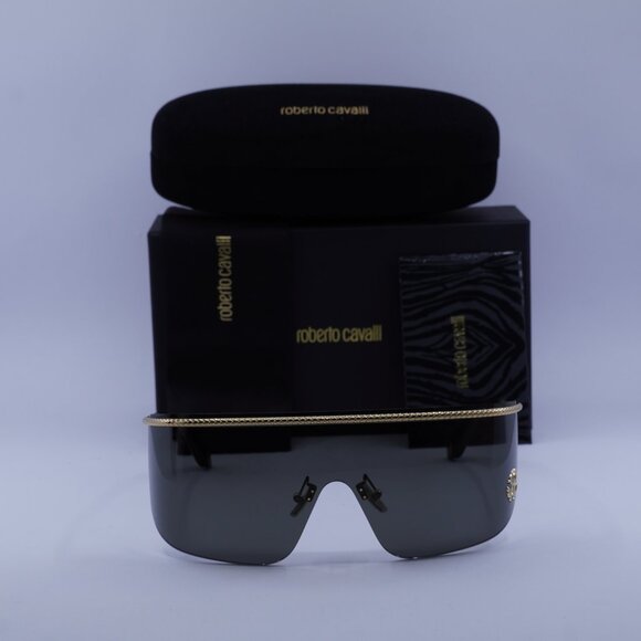 Roberto Cavalli SRC012M 0300 Shield Sunglasses – Gold\\Grey main image 4